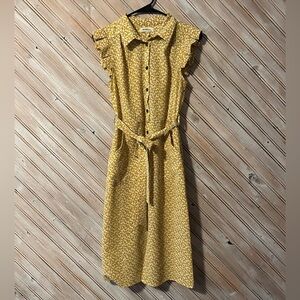 Monteau Yellow Floral Button-Down Midi Dress